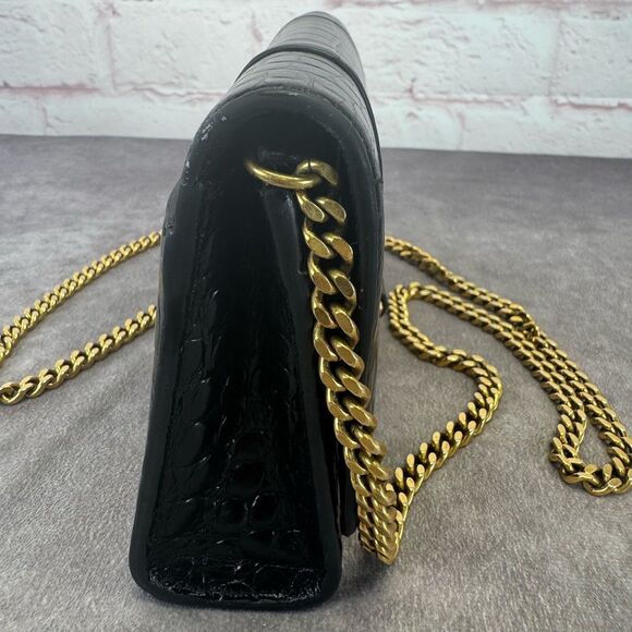 Balenciaga Hourglass Black Croc-Embossed Wallet on Chain Bag - Picture 6 of 16